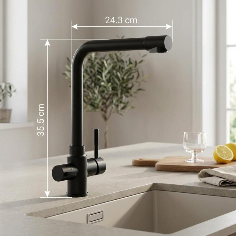 Aquanello Limpia RVS 3-weg Keukenkraan Zwart met Gefilterd Water BL-1600-LP